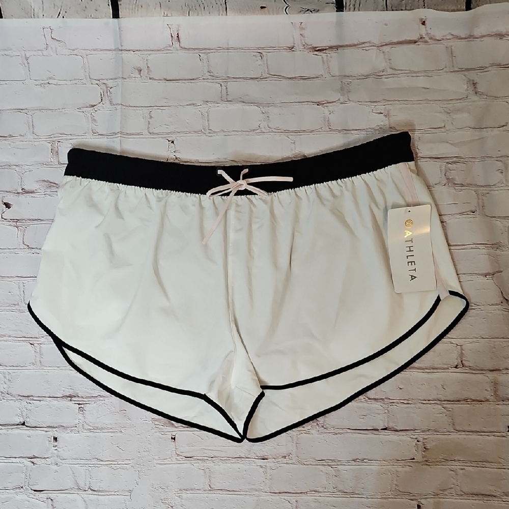 Athleta Speedwork Mid Rise Colorblock 2" Run Short NWT White/Pink/Black Size XL